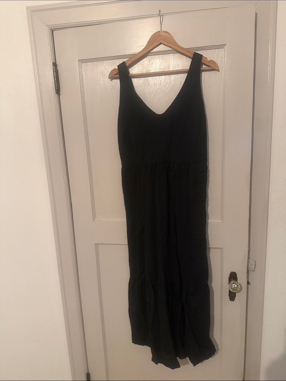 Pact Organic Linen Black Sleeveless V-Neck Maxi Dress